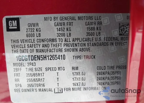 2017 Chevrolet Colorado Z71 from USA, damaged, VIN 1GCGTDEN5H1265410